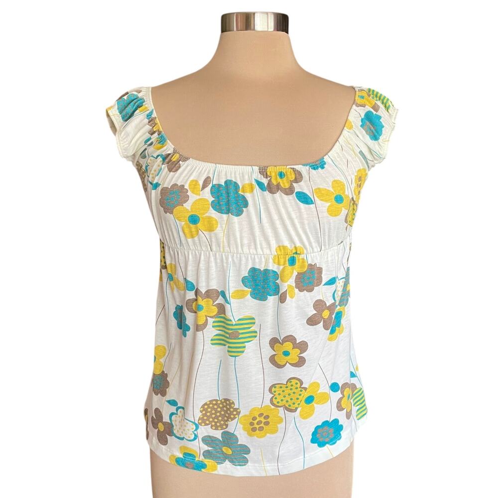 Vintage Wet Seal  Y2K Babydoll Top Mod Floral Print Retro 70s Inspired Boho